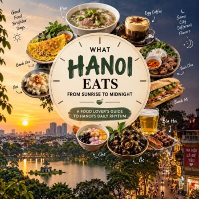 Hanoi food guide cover — what Hanoi eats from sunrise to midnight