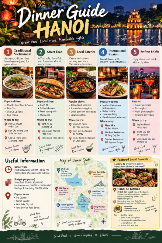 Hanoi dinner guide — Hanoi Old Quarter night dining map